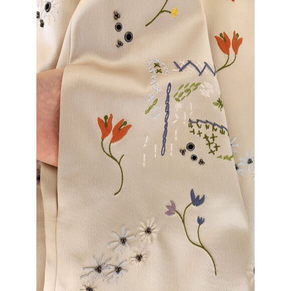 NWD Tory Burch Embroidery Quilted Open Front Satin jacket Sz 6 Pale Stone 1G474 - Picture 6 of 14